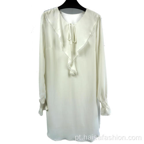 Vestido Branco Flounce Para Senhoras